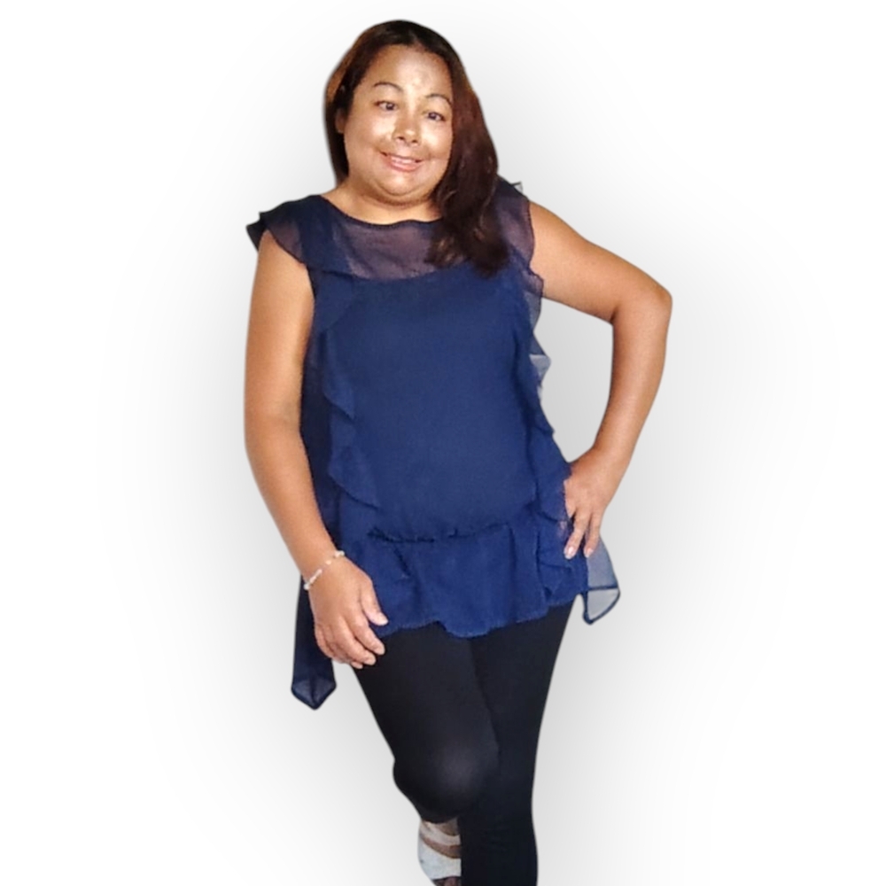 Jonathan Martin Navy Ruffle Blouse - Picture 13 of 16